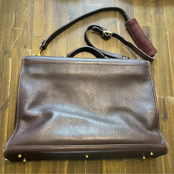 Jack Georges Brown Leather Turn Lock Briefcase Shoulder Bag Messenger - Picture 2 of 16